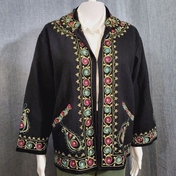Unique Vintage Wool Embroidered Jacket 90s PASSPORTS OF PIER 1 Indian Women's M - Picture 5 of 16